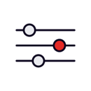 Icon of three horizontal sliders, symbolizing settings, adjustments, or measurements.