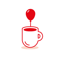 Red coffee mug and balloon icon